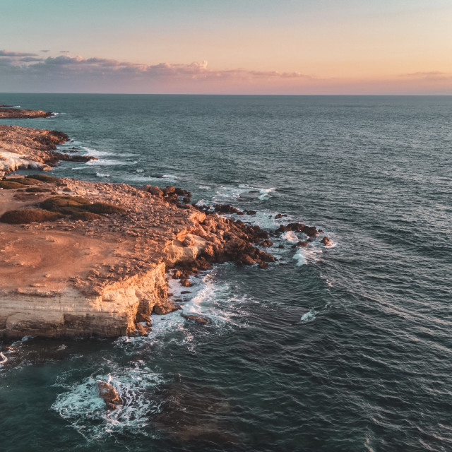 "Sea Caves, Cyprus Sunset" stock image