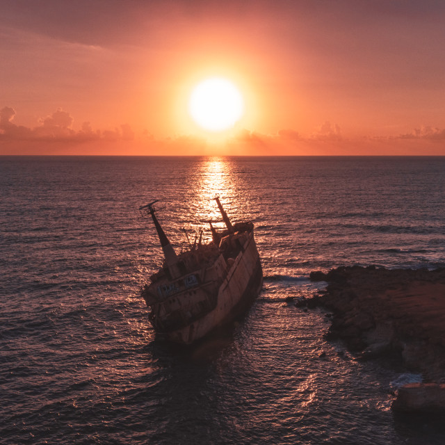 "Edro III Shipwreck, Cyprus Sunset" stock image