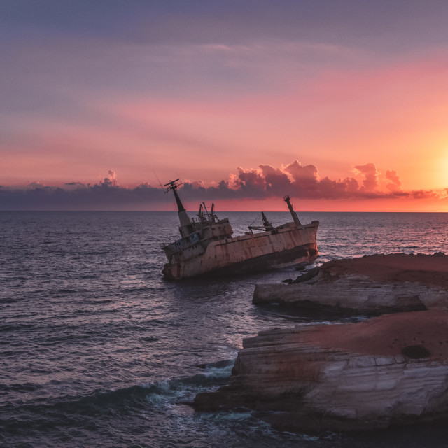 "Edro III Shipwreck, Cyprus Sunset" stock image