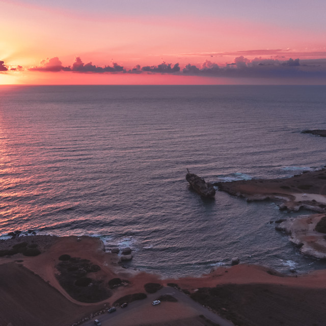 "Edro III Shipwreck, Cyprus Sunset Drone" stock image