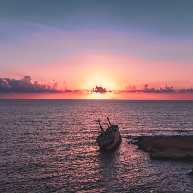 "Edro III Shipwreck, Cyprus Sunset" stock image