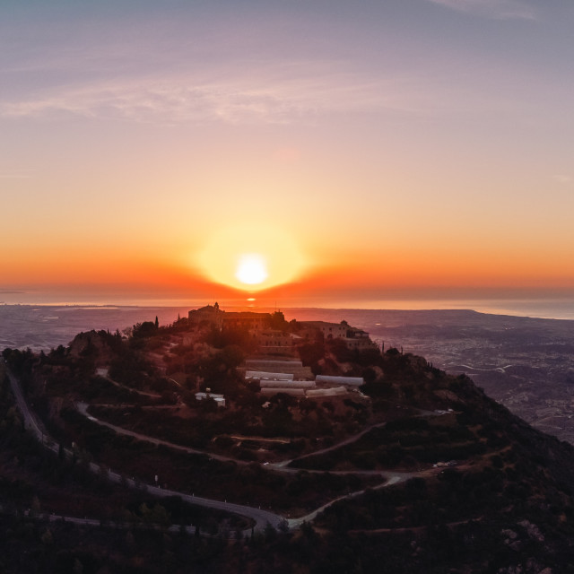 "Stavrovouni Monastery, Cyprus Sunrise Panorama" stock image