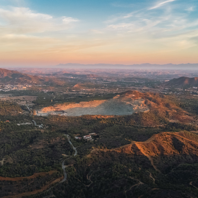 "Gravel Quarry, Pyrga, Cyprus Sunrise" stock image