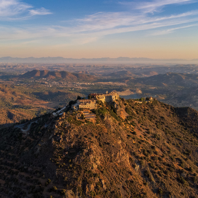 "Stavrovouni Monastery, Cyprus Sunrise Drone" stock image