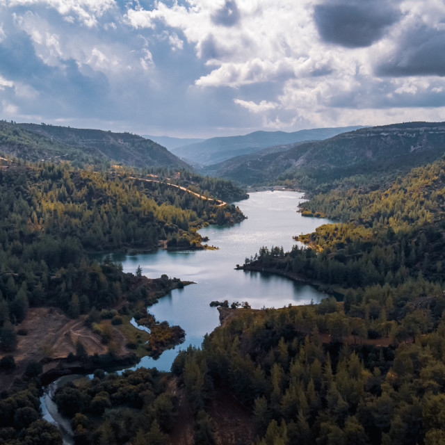 "Arminou Reservoir, Cyprus Drone View" stock image