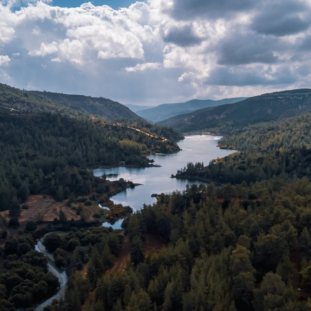 "Arminou Reservoir, Cyprus Drone View" stock image