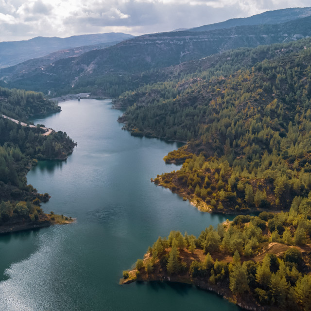 "Arminou Reservoir, Cyprus Drone View" stock image