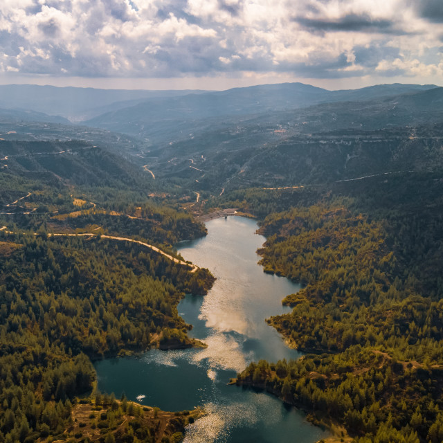 "Arminou Reservoir, Cyprus Drone View" stock image