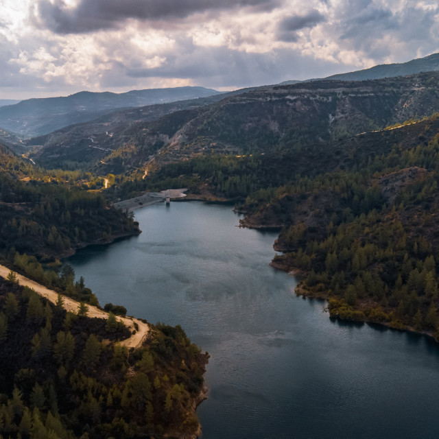 "Arminou Reservoir, Cyprus Drone View" stock image