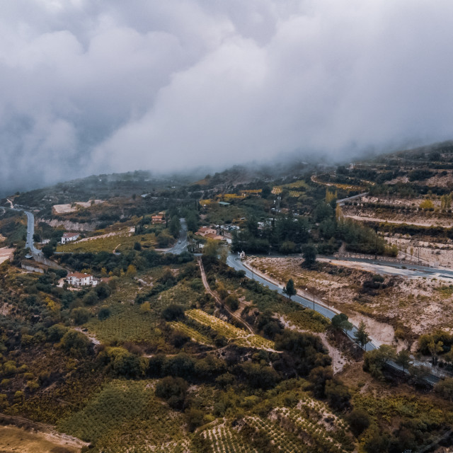 "Omodos Drone View Cloudy" stock image