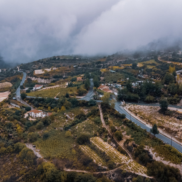 "Omodos Drone View Cloudy" stock image