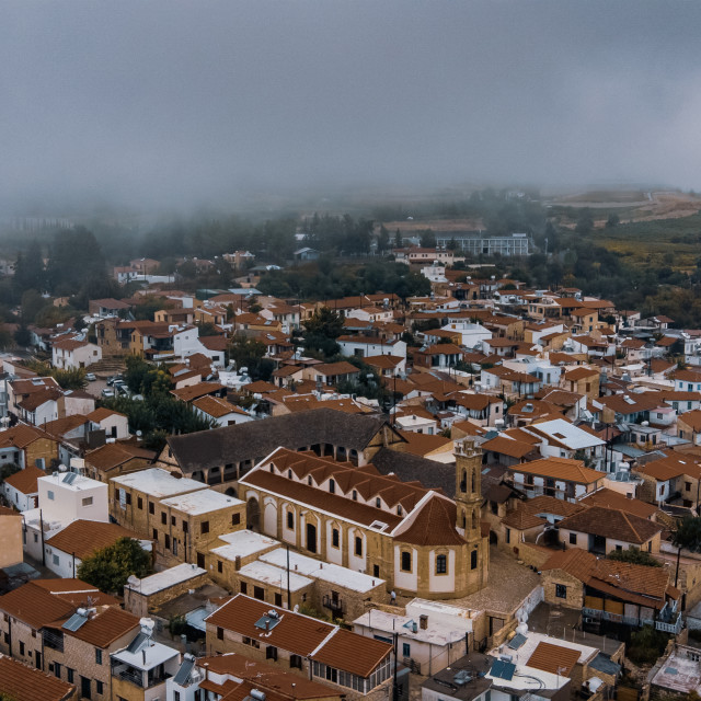 "Omodos Drone View Cloudy" stock image