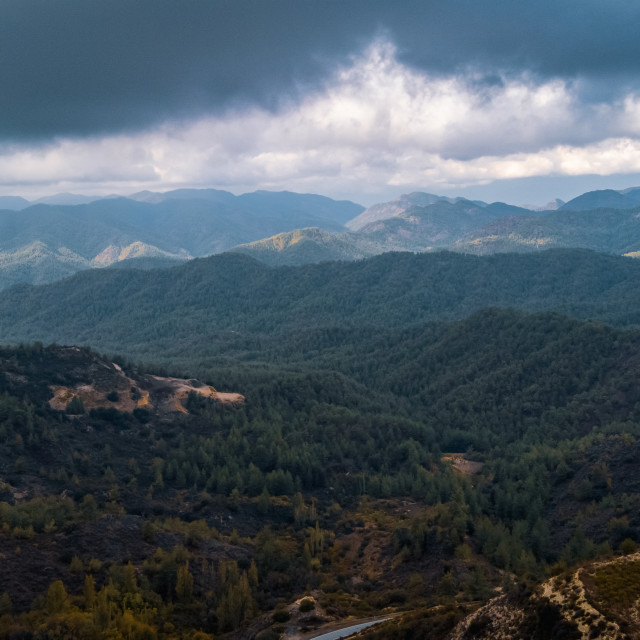 "Omodos Scenic Vineyard Road Drone View Cloudy" stock image