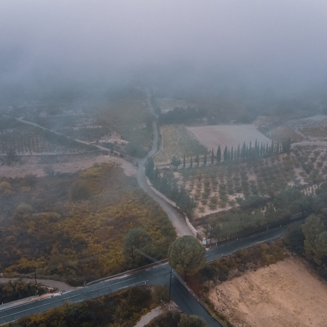 "Omodos Drone View Cloudy" stock image