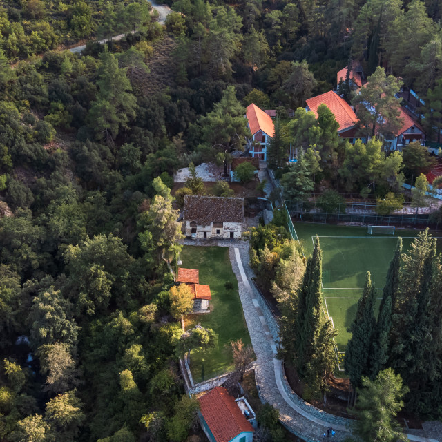 "Agios Nikolaos tis Stegis Church Drone View" stock image