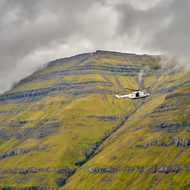 "Helicopter at Faroes Island" stock image