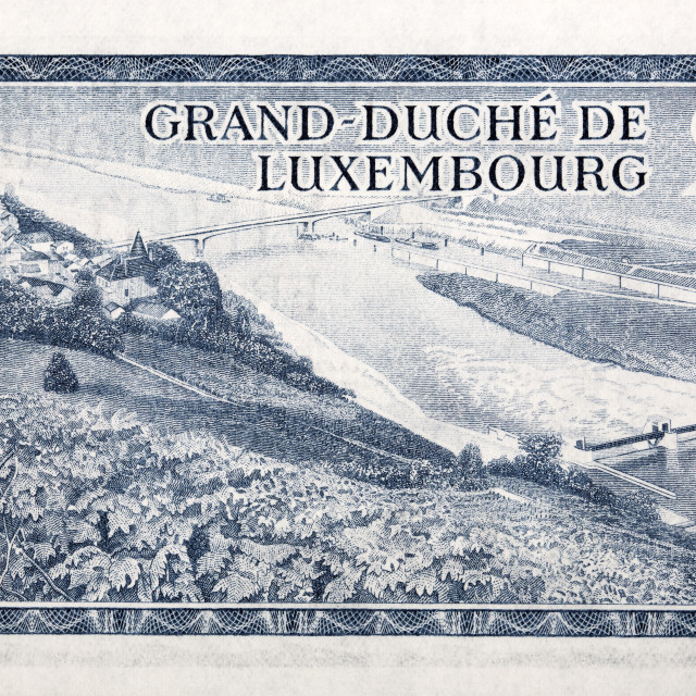 "Moselle river with dam from Luxembourgish Francs" stock image
