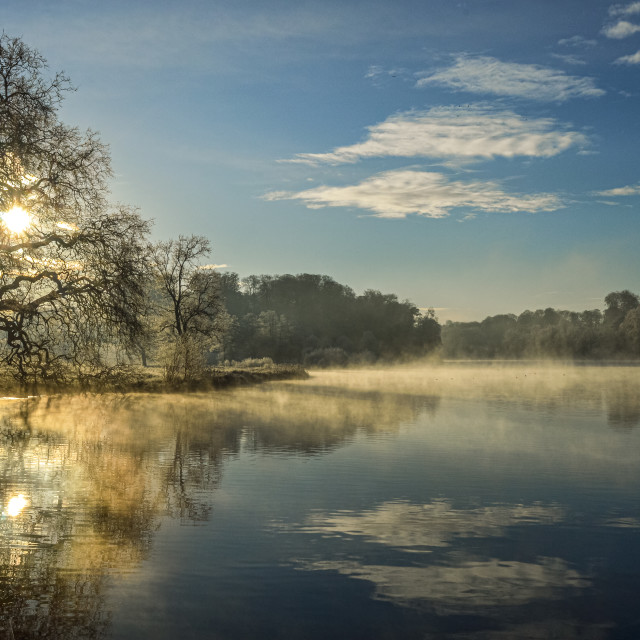 "Winter Sunrise At Fonthill Lake, Wiltshire" stock image