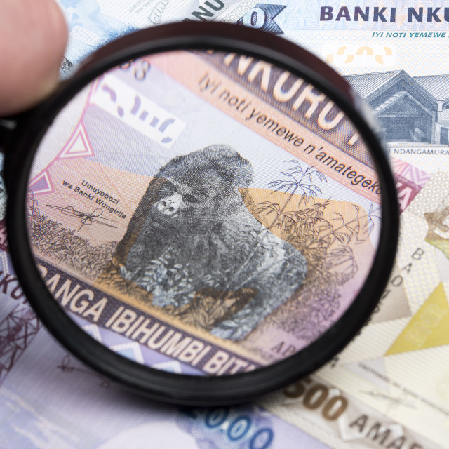 "Rwandan franc in a magnifying glass" stock image