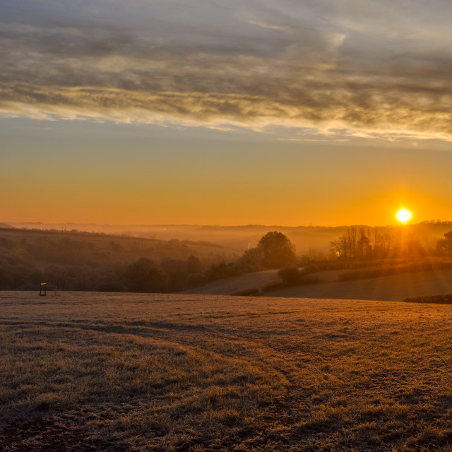 "Winter Sunrise in Tisbury, Wiltshire" stock image