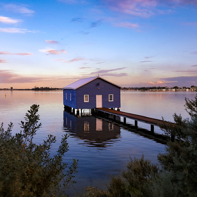"Perth Blue Boathouse at Sunse" stock image