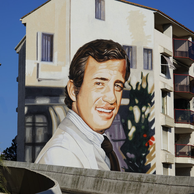 "Jean Paul Belmondo on a building in Cannes" by Amit Mendelsohn - $48.98 "Jean Paul Belmondo on a building in Cannes" stock image