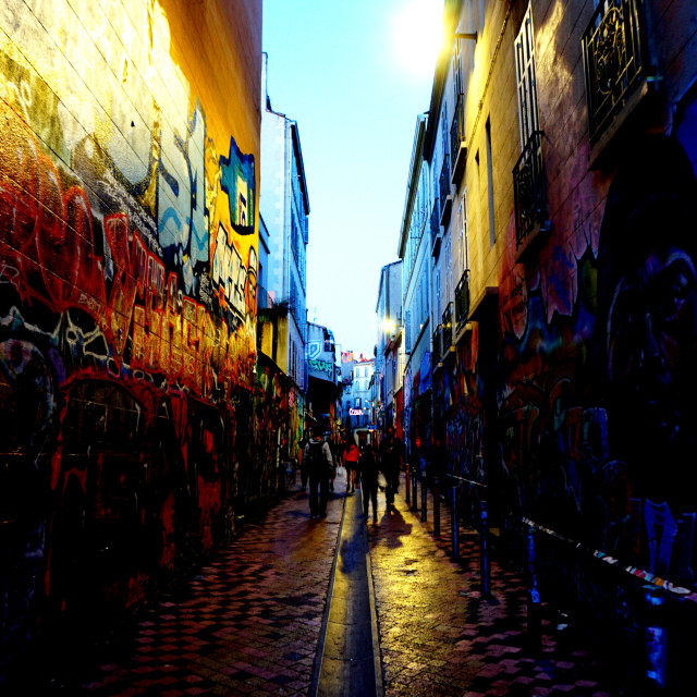 "a street in cours Julien at night" by Amit Mendelsohn - $48.98 "a street in cours Julien at night" stock image