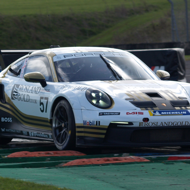 Gus Burton at Porsche Carrera Cup GB Test at Thruxton in 2023 - License 