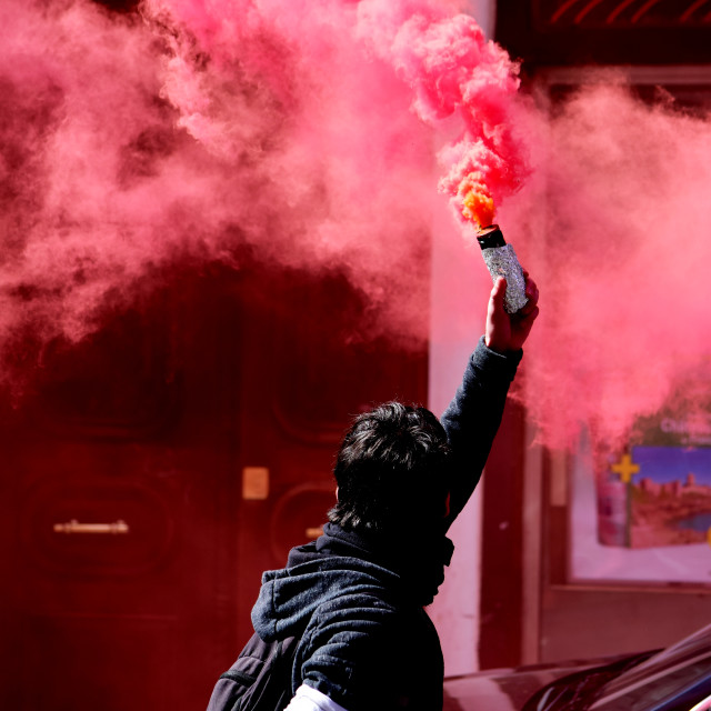 "smoke grenade in a demonstration" by Amit Mendelsohn - $49.42 "smoke grenade in a demonstration" stock image