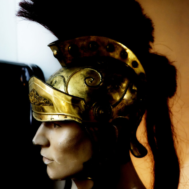 "a mannequin head with a roman helmet" by Amit Mendelsohn - $49.42 "a mannequin head with a roman helmet" stock image