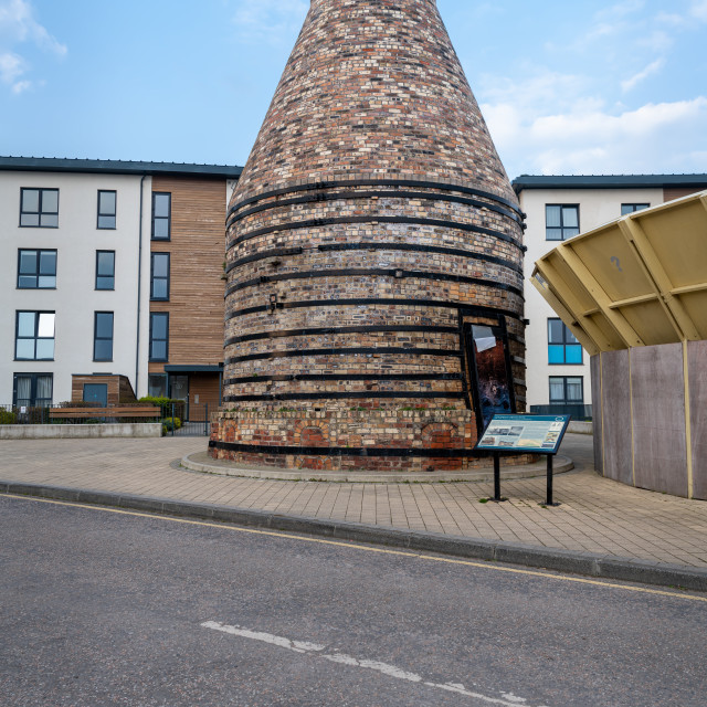 "The last remaining Portobello Kiln with the new apartment development in the background, Edinburgh, Scotland" stock image