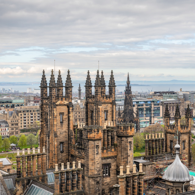 "Edinburgh skyline looking North with New Collage University in the foreground and the St James Quarter shopping Centre in the Distance. Scotland" stock image