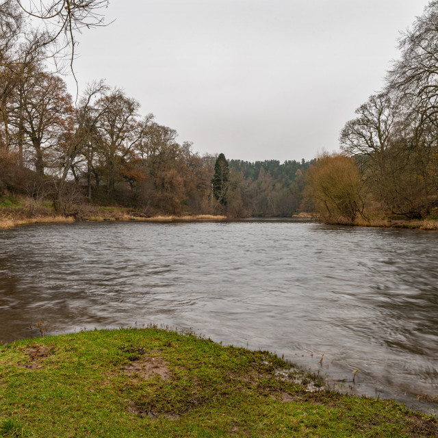 "Teviot River on a dull winter's day" stock image