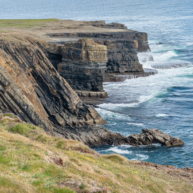 "Atlantic Ocean Waves Crashing onto the Cliffs of Loophead Peninsula, County Clare, Ireland" stock image