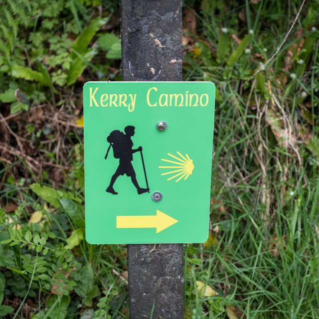 "Kerry Camino Long Distance Footpath sign, Kilmurry, Ireland" stock image