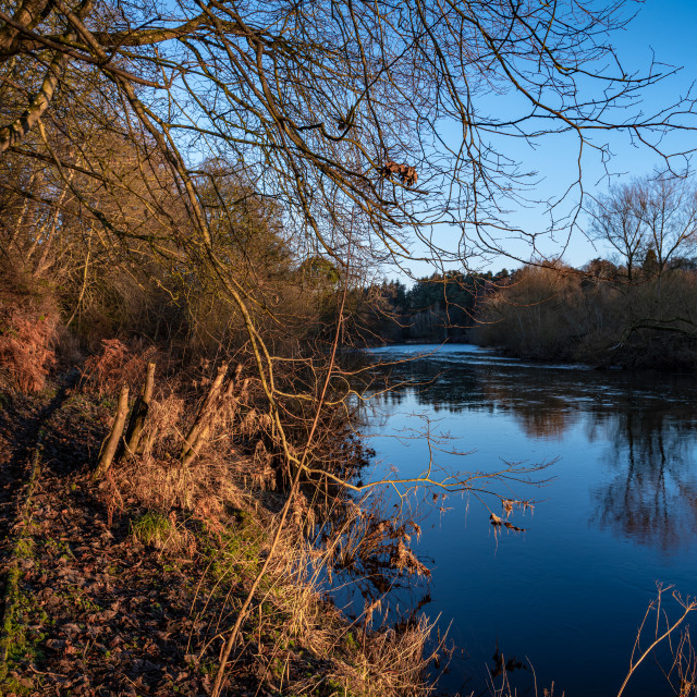 "Teviot River at sunrise, Scottish Borders, UK" stock image