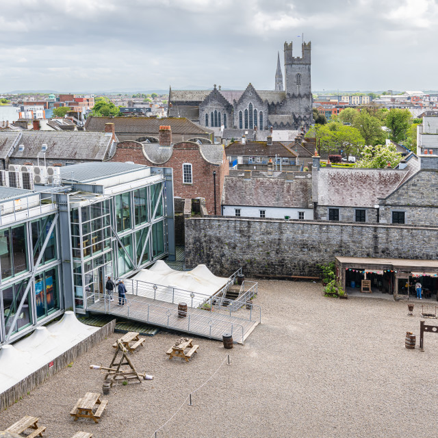 "King John's Castle Courtyard with Limerick City and the River Shannon in the background, Limerick, Ireland" stock image