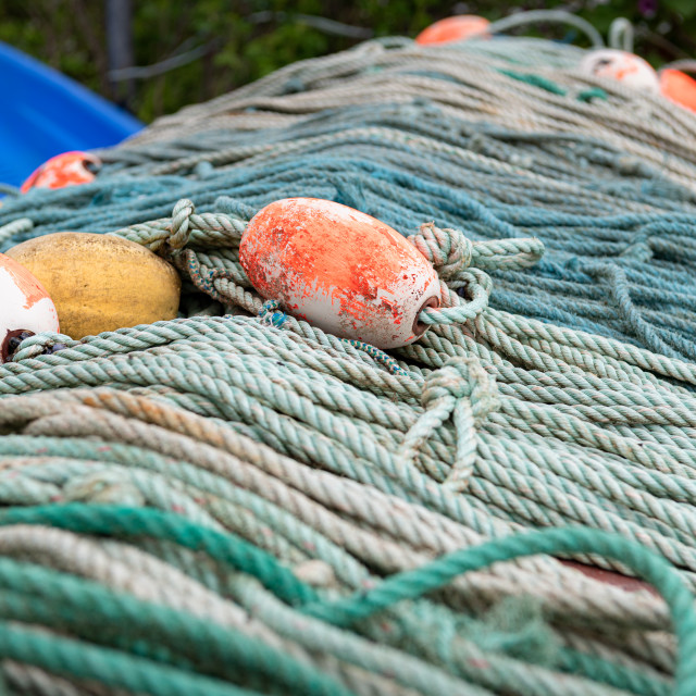 "Lobster Pot Connection Ropes stored on the Pier at Ventry Harbour in County Kerry, Ireland" stock image