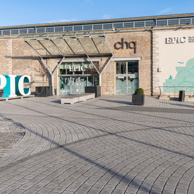 "The Entrance to the EPIC The Irish Emigration Museum in Dublin's Docklands, Dublin, Ireland" stock image