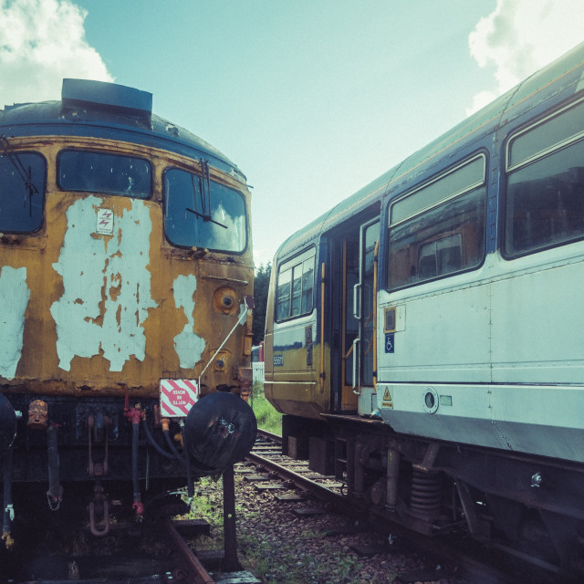 "Locomotives due for restoration at the Whitrope Heritage Centre, Scotland" stock image