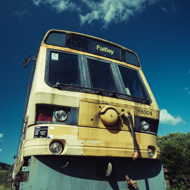 "Looking up at a Prototype BRE-Leyland Railbus at the Whitrope Heritage Centre, Scotland" stock image