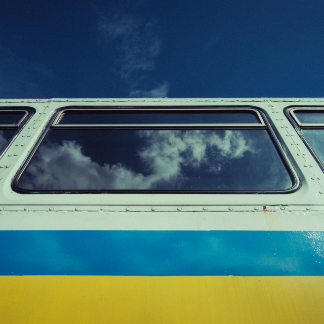 "Exterior of a Class 142 Pacer locomotive from an unusual angle. Photographed at the Whitrope Heritage Centre, Scotland Pacer locomotive from an unusual angle. Photographed at the Whitrope Heritage Cen" stock image