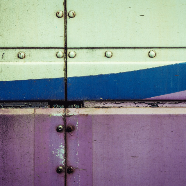 "Detail of the exterior of a Class 142 Pacer locomotive from an unusual angle. Photographed at the Whitrope Heritage Centre, Scotland" stock image