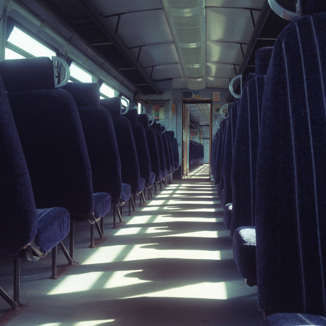 "Interior of a Class 142 Pacer at the Whitrope Heritage Centre, Scotland" stock image