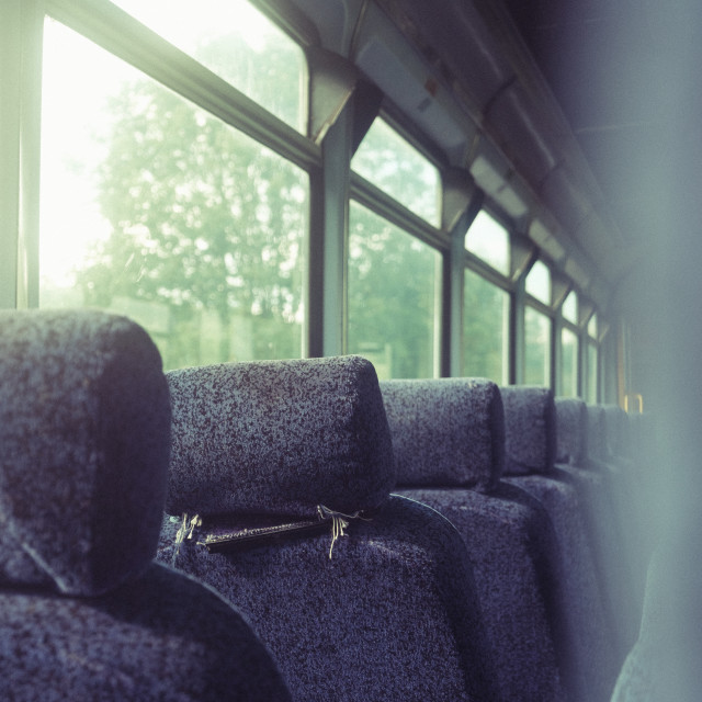 "Interior of a Class 142 Pacer at the Whitrope Heritage Centre, Scotland" stock image