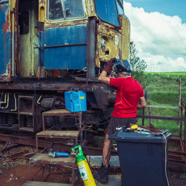 "Volunteer at the Whitrope Heritage Centre, Scotland" stock image