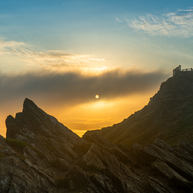 "Sunrise at Towan Headland" stock image