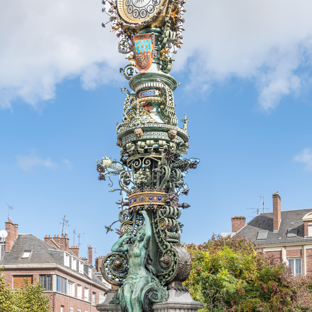 "The Joules Verne Dewailly clock by Émile Ricquier in Rue des Sargents, Amiens, France" stock image