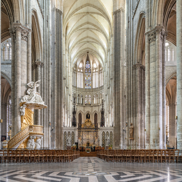 "The interior of the Cathedral Basilica of Our Lady, Amiens, France" stock image