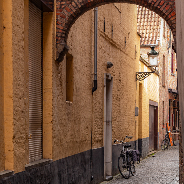 "Quiet Alley way with Parked Bike" stock image